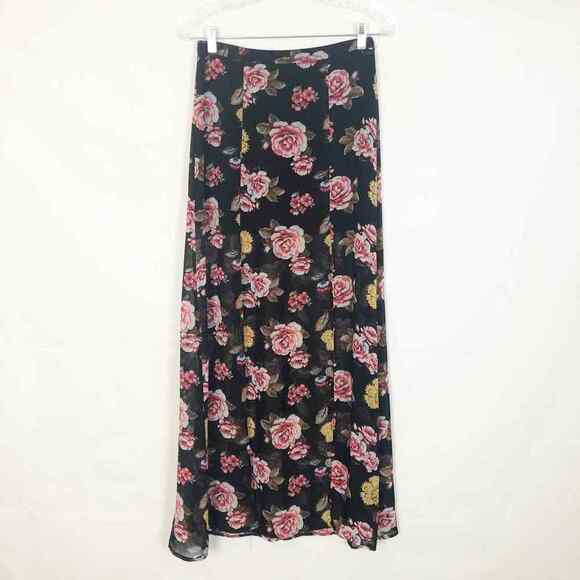 High Rise Floral Center Slit Maxi Skirt Size Small - Picture 2 of 10